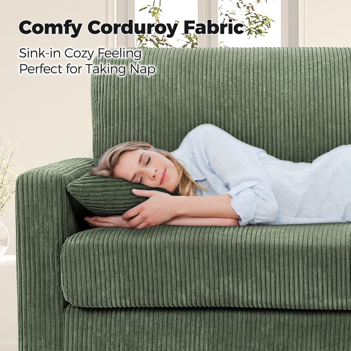 Kidirect 70in Corduroy Couch, Sofas for Living Room No Tool Assembly, Comfy Couches for Living Room 21in Deep Seats, Oversized Loveseat Sofa with 2 Pillows, 3 Seater Couch for Bedroom, Green Sofa Kidirect