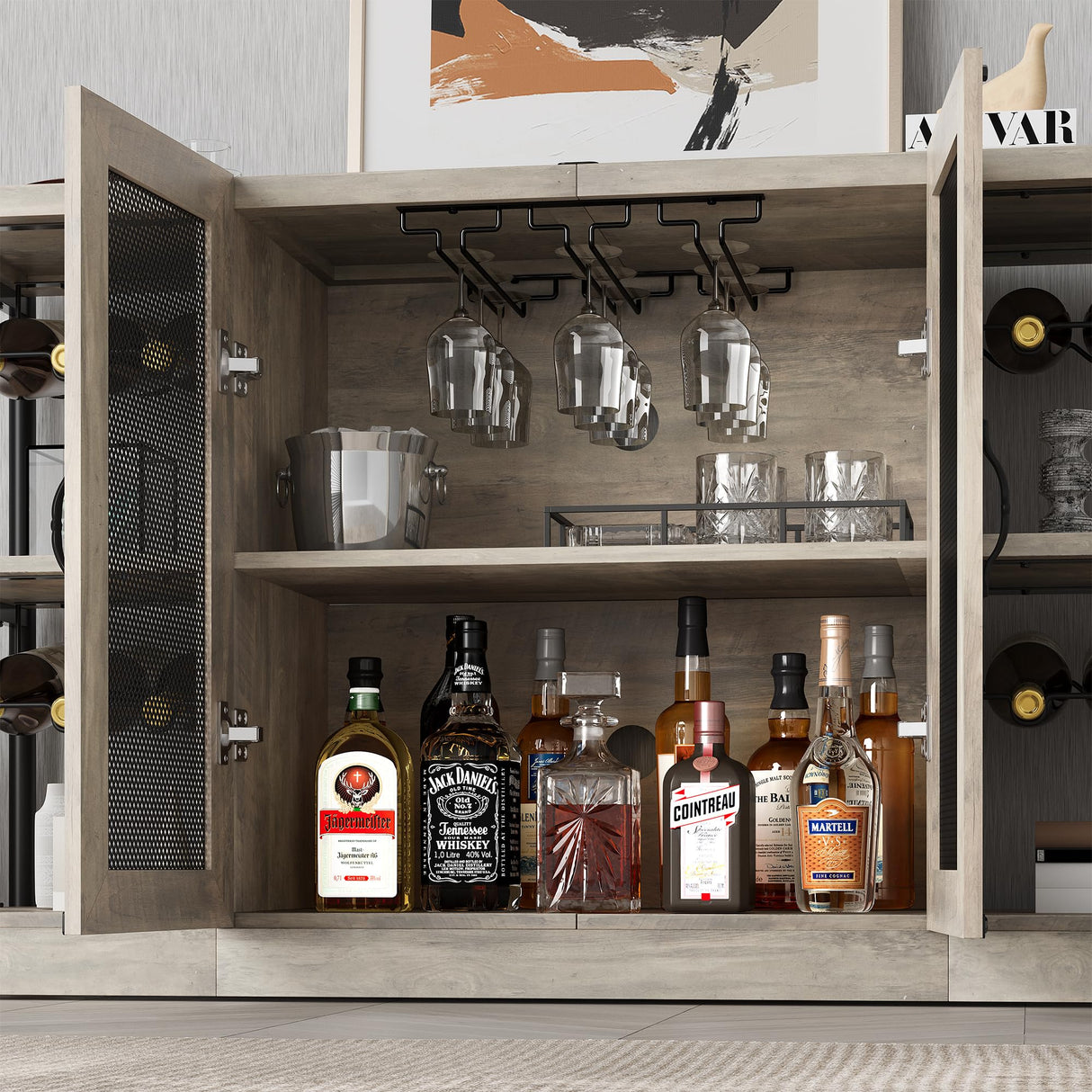 GAOMON Wine Bar Cabinet, Liquor Cabinet for Liquor and Glasses, Industrial Bars & Wine Cabinets with Storage and Wine Rack, Home Bar Furniture for Dining Room, Living Room, Kitchen (Grey) GAOMON