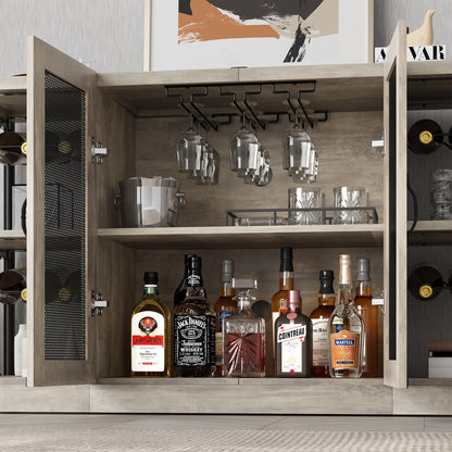 GAOMON Wine Bar Cabinet, Liquor Cabinet for Liquor and Glasses, Industrial Bars & Wine Cabinets with Storage and Wine Rack, Home Bar Furniture for Dining Room, Living Room, Kitchen (Grey) - WoodArtSupply