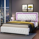 Jocisland Velvet Upholstered Queen Bed Frame with Adjustable LED Headboard & Footboard in White Jocisland