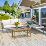 YITAHOME Patio Furniture Set, 6 Pieces Outdoor Rattan Woven Sectional Sofa Patio Loveseat with Ottoman and and Side Table, Conversation Set for Backyard, Porch, Boho - Beige YITAHOME