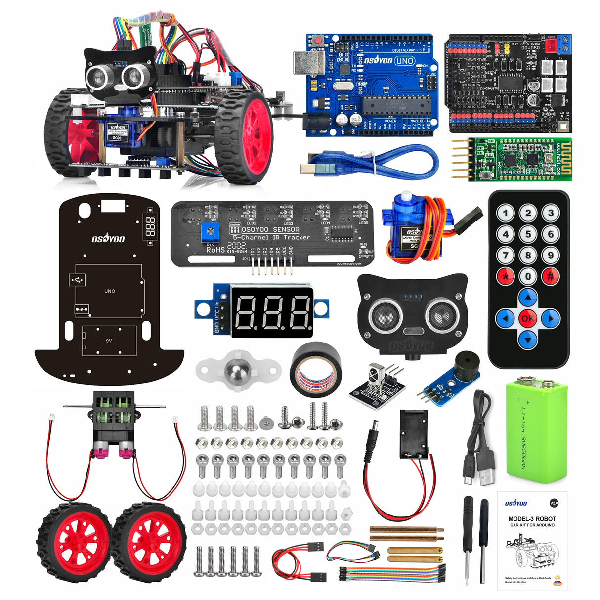 OSOYOO Model 3 Robot Car DIY Starter Kit for Arduino,Educational Motorized Robotics, Remote Control App, Learning How to Code, IOT Mechanical Coding for Teens and Adults OSOYOO