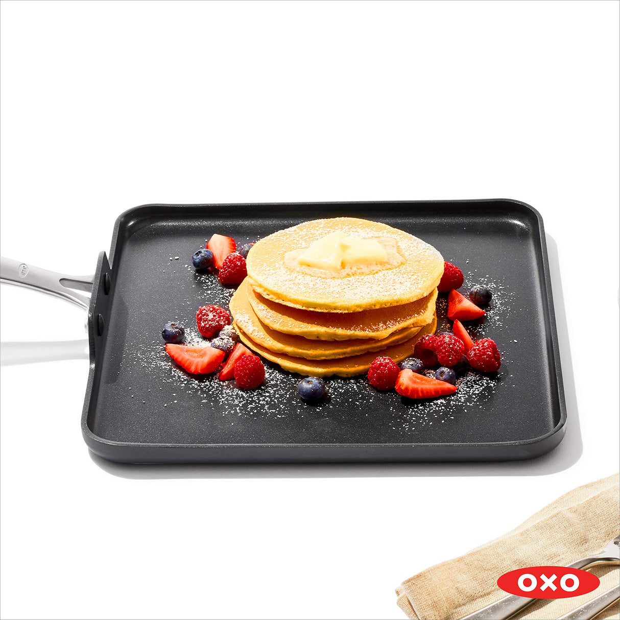 OXO Enhanced 11" Griddle Pan, PFAS-Free Ceramic Nonstick, Durable Hard Anodized Cookware, Scratch Resistant, Stainless Steel Handle, Good Grips, Dishwasher/Oven Safe, Black OXO