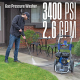 Westinghouse WPX3400 Gas Pressure Washer, 3400 PSI and 2.6 Max GPM, Onboard Soap Tank, Spray Gun and Wand, 5 Nozzle Set, for Cars/Fences/Driveways/Homes/Patios/Furniture Westinghouse