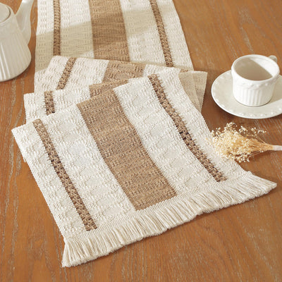 Farmhouse Decor Boho Table Runner with Macrame, Elegant Beige Brown Coffee Table Runners 72 Inches Long, Rustic Home Decor Boho Decorations for Dining Room Kitchen Baby Bridal Shower (12"×72")