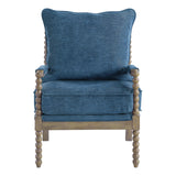 OSP Home Furnishings Fletcher Spindle Accent Chair with Rustic Brown Finish, Navy Blue Upholstery OSP Home Furnishings