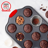 BAKKENMASTER Baking Set – 6 Piece Kitchen Oven Bakeware Set – Deluxe Non-Stick Black Coating Inside and Outside – Carbon Steel – Red Silicone Handles – PFOA PFOS and PTFE Free by Bakken Bakken- Swiss