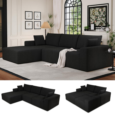 108”Modular Sectional Sofa, 4 Seat Cloud Sectional Couch for living Room with Deep Seat, Modern L-Shape Couch with Oversized Chaise, Upholstered Couches with Waist Pillows, No Assembly Required(Black)