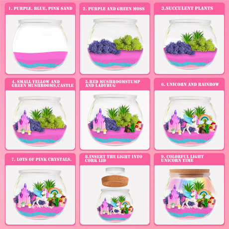Unicorn Light-Up Terrarium Kit for Kids Birthday Gift for Girls Ages 4 5 6 7 8-12 Year Old - Unicorn Toys for Girls LED Night Light Birthday Gift DIY Arts and Crafts Kit for Kids AOFEGRLT
