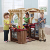 Step2 Grand Walk-In Kitchen & Grill Kids Playset, Indoor/Outdoor Kitchenette, Interactive Play with Lights and Sounds, Durable Plastic, 103 Piece Toy Accessories, Toddlers 2+ Years Old, Brown/Tan Step2