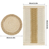 Zology Handmade Boho Placemats Set of 4 - Natural Cotton Burlap and Water Straw Woven Combination Table Mats, Macrame Décor and Farmhouse Style Placemats, for Dining Table Kitchen Zology