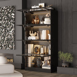 ECACAD 4 Tier Glass Display Cabinet with Light, Storage Curio Cabinet with Flip up Glass Doors, Collectors Showcase Figure Organizers Rack, Bookcase for Living Room/Home Office/Gaming Room,Black ECACAD