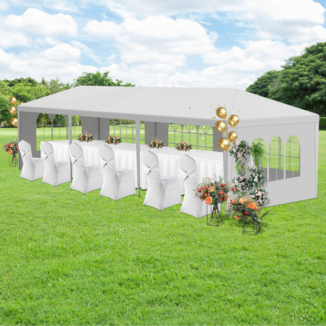 Usnipoya 10' x 30' White Canopy Tent Featuring 5 Removable Sidewalls, White Patio Party Tent with Windows, Shade Shelter Tents Ideal for Birthdays, Events, Parties, Weddings, Gatherings Usnipoya