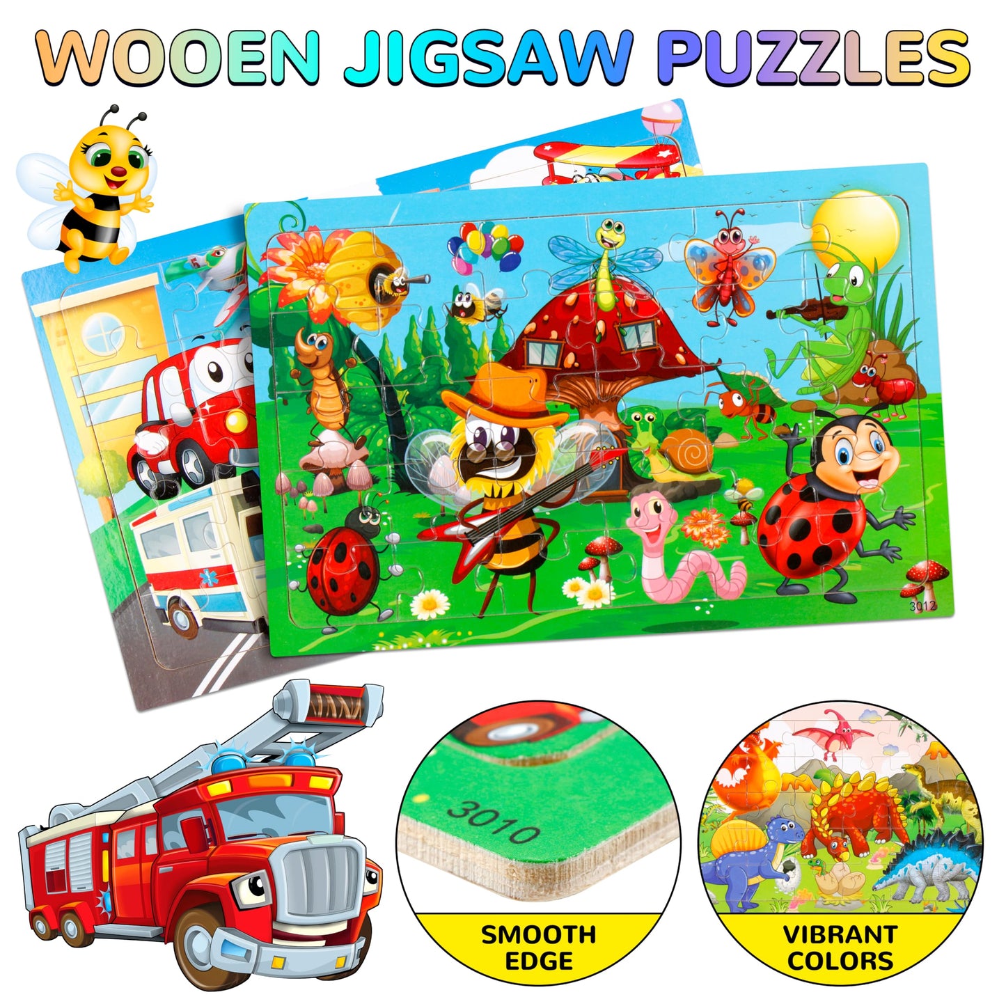 Puzzles for Kids Ages 4-8, 14 Pack Wooden Jigsaw Puzzles 30 Pieces Preschool Educational Learning Toys Set for Toddler Boys and Girls Stocking Stuffers