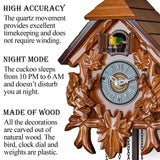 TIMEGEAR Cuckoo Wall Clock with Night Mode in Traditional German Style with Carved Squirrels (Cherry) TIMEGEAR