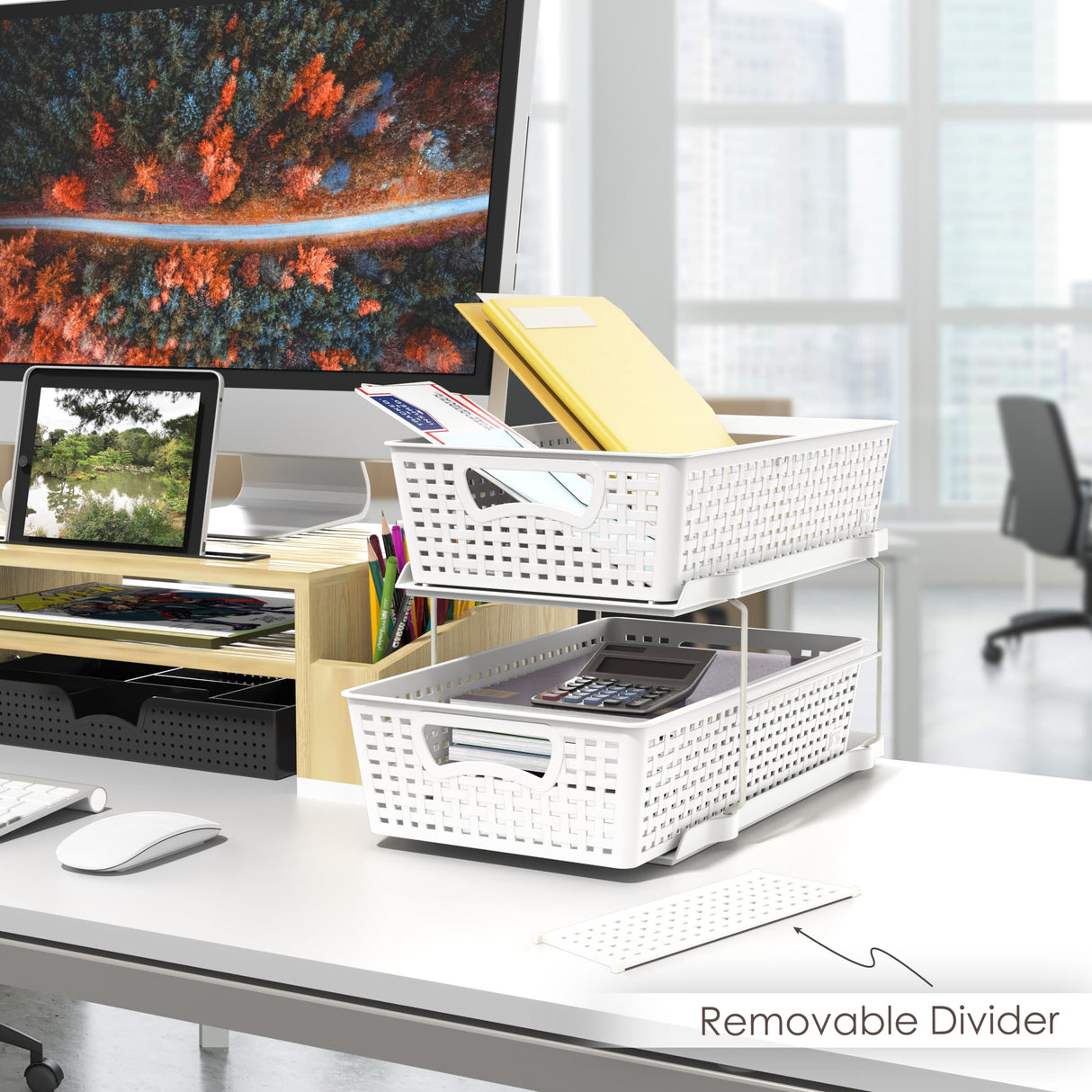 Simple Houseware 2 Tier Bathroom Organizer Tray Pull-Out Sliding Drawer/Under-Sink Storage, White Simple Houseware