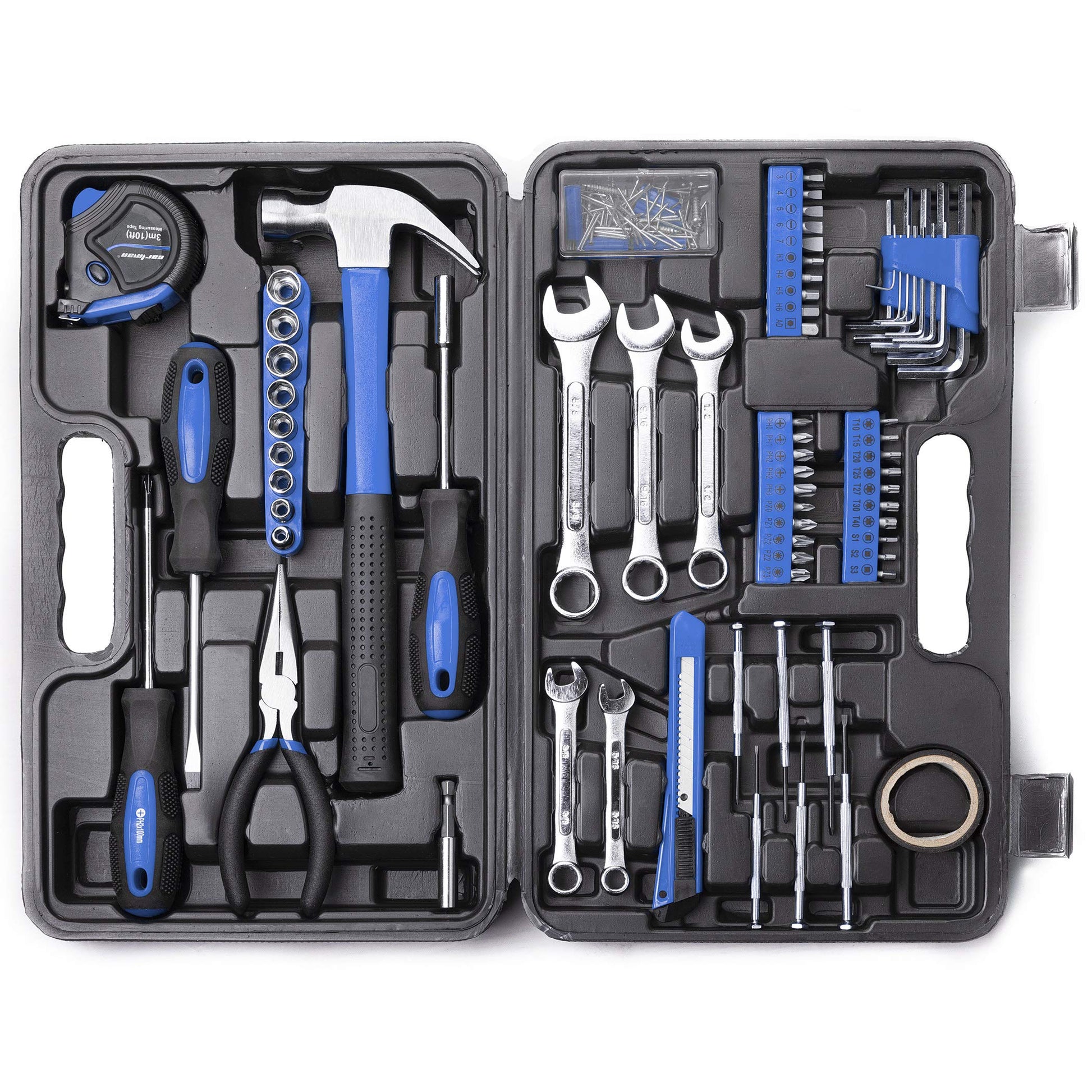 CARTMAN 148Piece Tool Set General Household Hand Tool Kit with Plastic Toolbox Storage Case Blue - WoodArtSupply