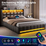 Rolanstar Bed Frame Queen Size with Lift Up Storage, Charging Station & LED Lights, Upholstered Storage Headboard, Heavy Duty Wooden Slats, No Box Spring Needed, Noise Free, Easy Assembly, Black Rolanstar