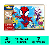 Marvel Spidey and his Amazing Friends 7 Wood Jigsaw Puzzles with Sliding Wood Storage Box- Spidey and his Amazing Friends Toys for Kids Ages 4+ Spin Master Games