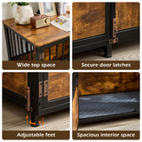 KOOPRO 43.7" Inch Dog Crate Furniture with Cushion for Large Dogs, Wooden Heavy Duty Dog Kennel with Double Doors Indoor, Decorative Pet House Dog Cage Side End Table, Rustic Brown KOOPRO