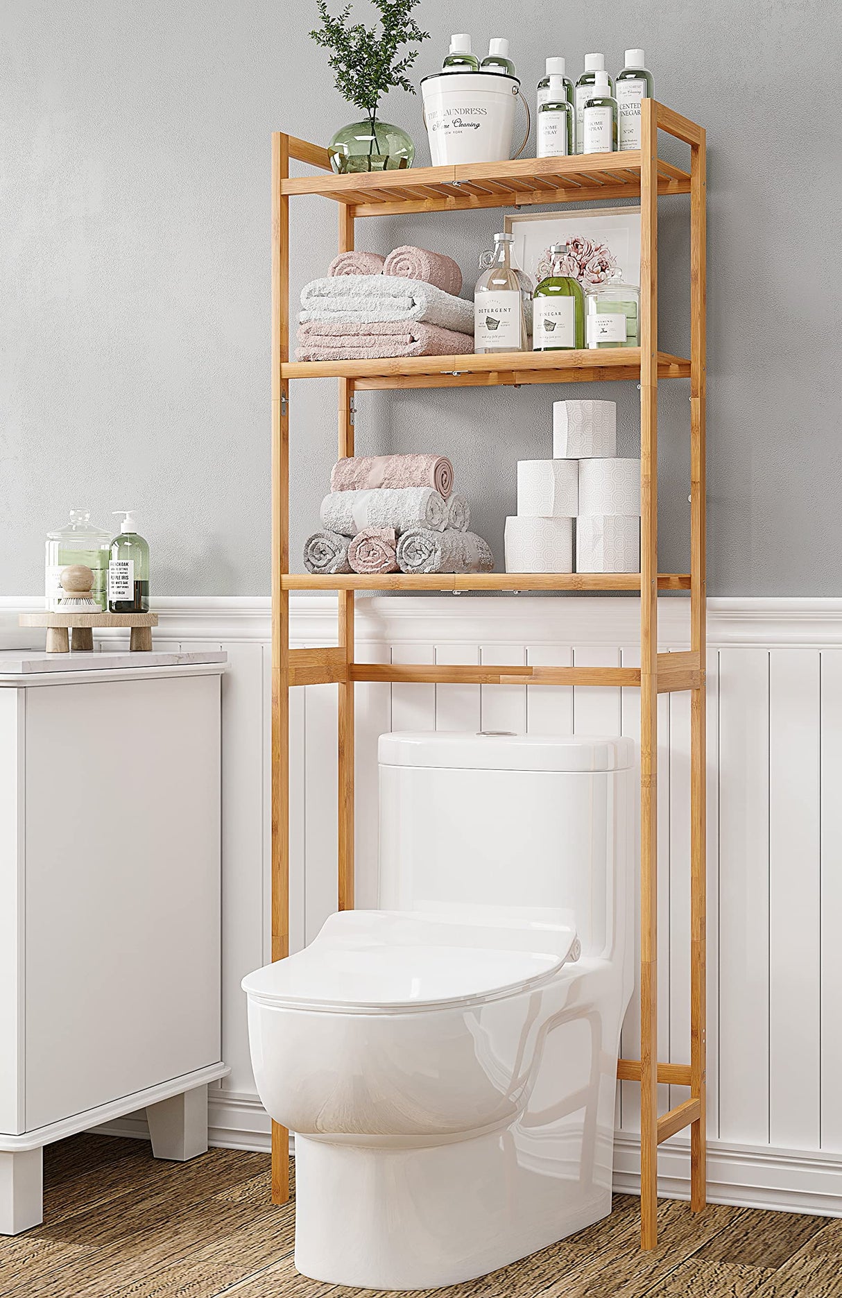 AMBIRD 3-Tier Bamboo Over-The-Toilet Storage Unit for Space-Saving Bathroom Organisation AMBIRD