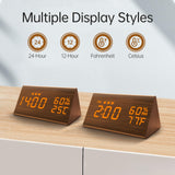 JALL Digital Alarm Clock, with Wooden Electronic LED Time Display, 3 Alarm Settings, Humidity & Temperature Detect, Wood Made Electric Clocks for Bedroom, Bedside (Brown) JALL