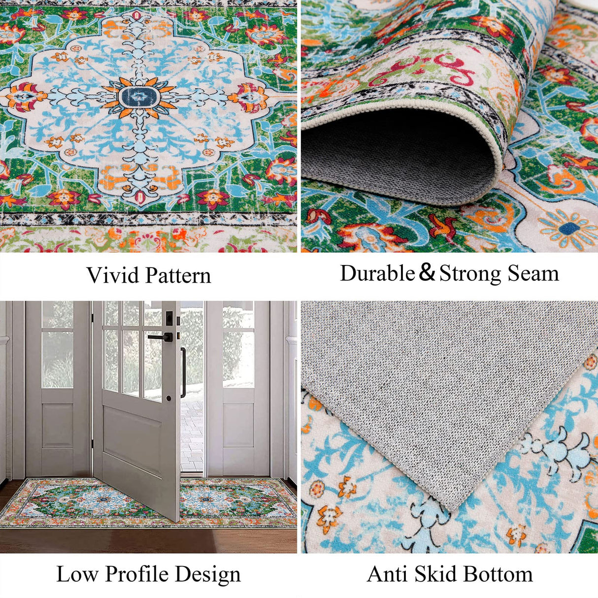 U'Artlines 2' x 6' Boho Hallway Runner Rug, Non Slip Washable Vintage Farmhouse Kitchen Rug Accent Area Carpet for Entryway Laundry and Living Room (Green) U'Artlines