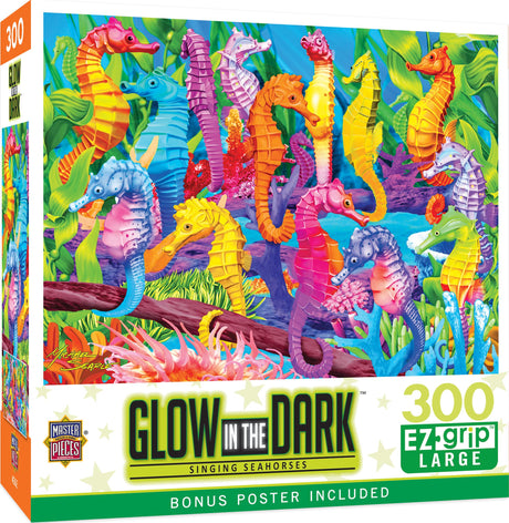 Masterpieces 300 Piece EZ Grip Glow in The Dark Jigsaw Puzzle - Singing Seahorses - 18"x24" Masterpieces