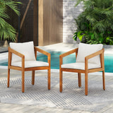 Christopher Knight Home Lucid Set of 2 Outdoor Dining Chair, Acacia Wood Frame Dining Chairs, Accent Chair Set with Comfortable Cushions, Patio Armchair for Backyard Poolside Garden, Natural + Beige Christopher Knight Home