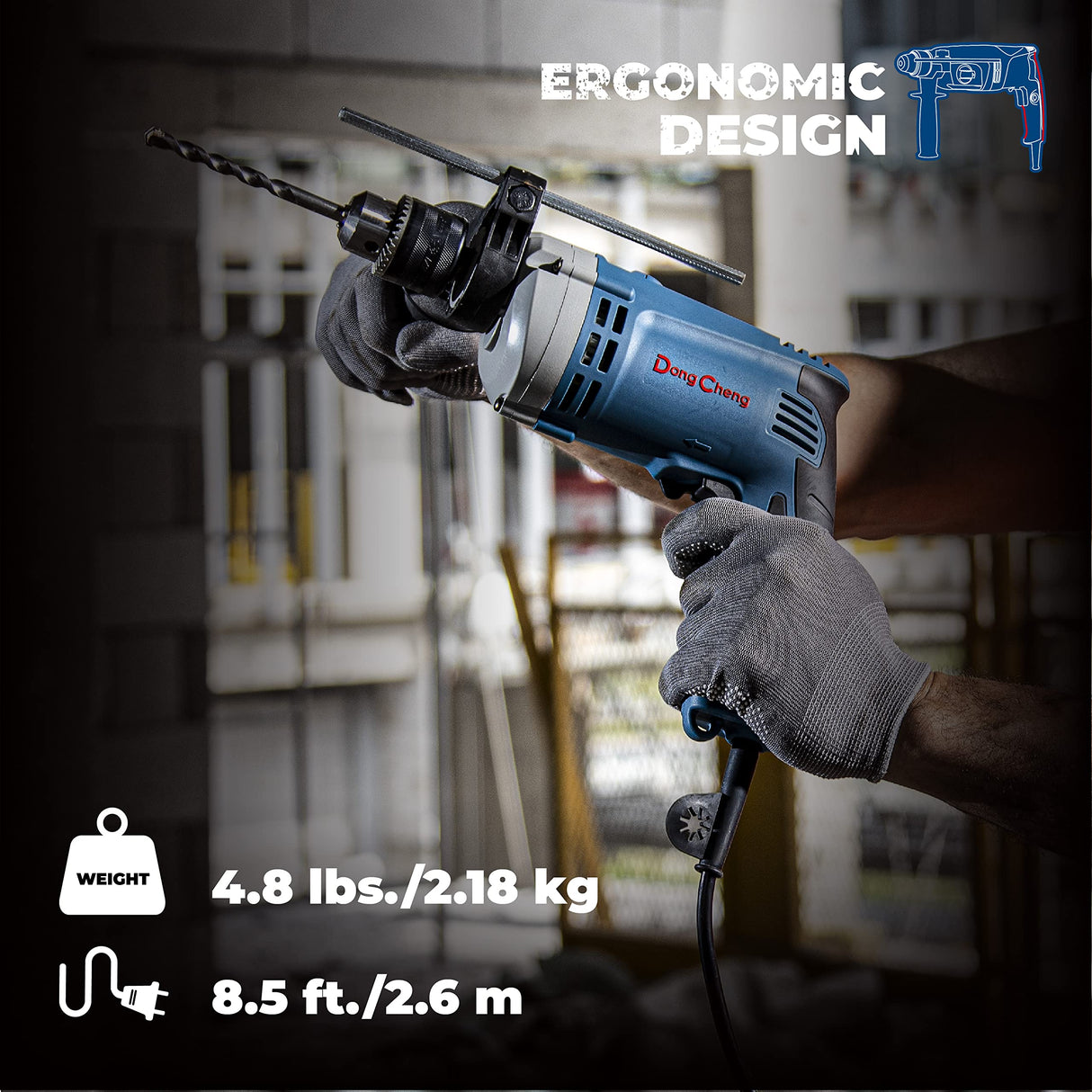 DongCheng Hammer Drill 6A,1/2 Inch Keyed Chuck, 0-3000 RPM/45000 BPM Impact Drill with 15PCS Drilling Bits for Concrete，Metal & Wood, DZJ05-13 Dong Cheng