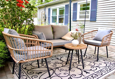YITAHOME 4 Pieces Patio Furniture Set, Outdoor Wicker Patio Conversation Set, All-Weather Rattan Bistro Set with Loveseat Chairs Table Soft Cushions for Garden, Porch, Backyard - Grey YITAHOME