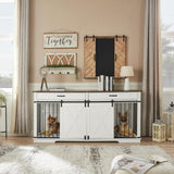 72.5" Extra Large Furniture Style Double Dog Crates for Large Breeds, XXL Wooden Dog Kennel Furniture with Drawers, Divider, Water Resistant & Barn Door for 2 Dogs, White EDYO LIVING