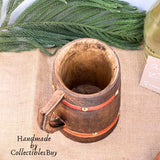 collectiblesBuy Handmade Wooden Tankard Mug Drinking Beer Coffee Tea Stein Rustic Knitted Orange Leather Strap Wooden Beverages Home & Table Decor collectiblesBuy