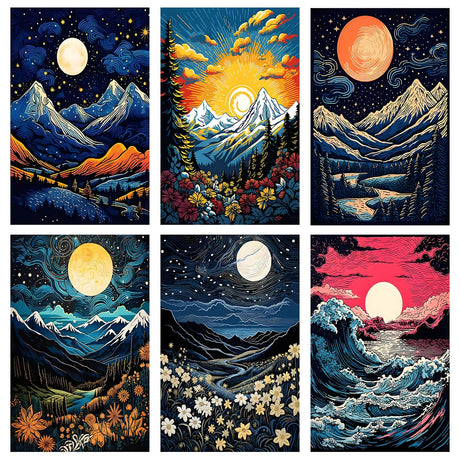 ECBEITF 6 Packs Diamond Painting Abstract Landscapes 11.8x15.7 Inch, DIY 5D Full Round Drill Diamond Art Painting Kits for Adults Beginners Home Wall Decor ECBEITF