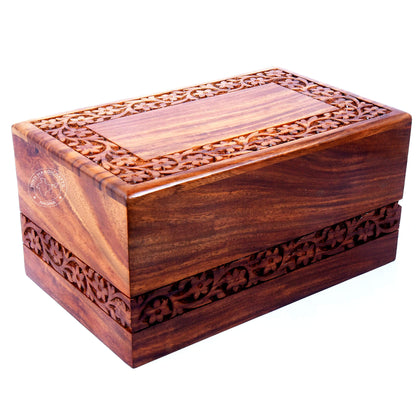 Hind Handicrafts Handmade & Handcrafted Rosewood Borders Engraving Wooden Cremation Box/Urns for Human Ashes Adult, Funeral Urn Box (X-tra Large :