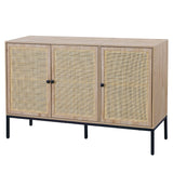 Yechen Sideboard Storage Cabinet with 3 Handmade Natural Rattan Doors, Rattan Cabinet Buffet Table Accent Credenza Console Cupboard, for Living Room Dining Room Entryway Kitchen Yechen