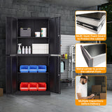 STANI Metal Storage Cabinet, Locking Steel Storage Cabinet with 4 Doors and 2 Adjustable Shelves, 71" Steel Lockable File Cabinet, Tall Steel Cabinet STANI