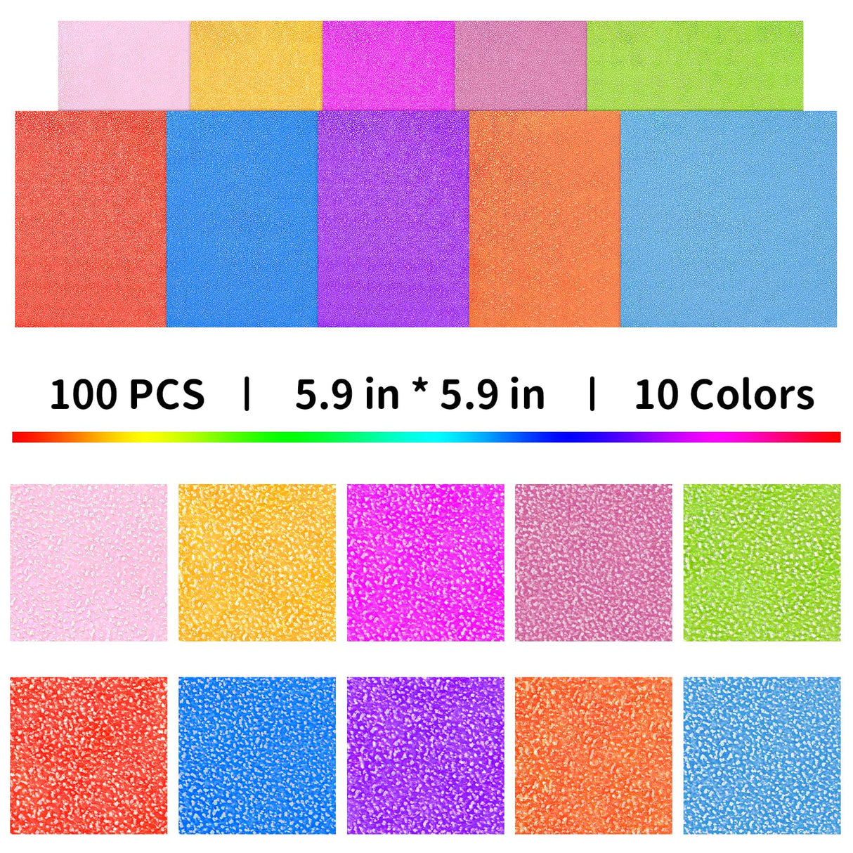 50pcs Iridescent Paper Square Shiny Folding Paper DIY Handcraft Paper Origami Paper,Colorful Paper for Paper Crane Paper Cuts (15cm, 10 Colors) Healifty