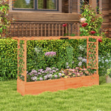 Giantex Raised Garden Bed with 2-Sided Trellis & Hanging Roof, Fir Wood Planter Box w/Drainage Holes, Bottom Gaps, Freestanding Garden Planter for Flowers Herbs Climbing Vines (79" x 17.5" x 45") Giantex