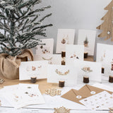 ZICOTO Beautiful Modern Rustic Christmas Cards Set of 20 - Incl. Bulk Envelopes, Matching Stickers And Storage Box - Perfect to Send Warm Holiday Wishes to Friends and Family ZICOTO