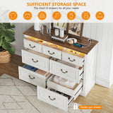 Farmhouse 7 Drawers Dresser for Bedroom, Large Chest of Drawers with Hidden Storage, Tall Dresser with LED Lights, Wood Dressers Organizer for Living Room, Closet, Hallway, Antique White TAGELIER