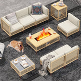 9-Piece Outdoor Patio Furniture Set with Large Fire Pit Table, Boho Wicker Outdoor Conversation Sectional Set & 60,000 BTU Rectangle Propane Fire Pit, Storage Box & Tempered Glass Coffee Table LYNSLIM