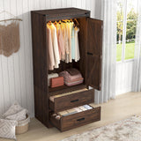 73" Tall Farmhouse 2 Doors Armoire Wardrobe Closet w/ Sliding Folding Door,2 Drawers,Closet Wardrobe Cabinet w/ LED Light,Hanging Rod for Bedroom,Wooden Wardrobe Armoire Cabinet,Antique White chartustriable