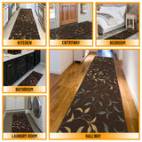 Machine Washable Leaves Design Non-Slip Rubberback 3x10 Traditional Runner Rug for Hallway, Kitchen, Bedroom, Living Room, 2'7" x 9'10", Brown Ottomanson