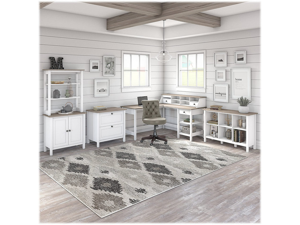 Bush Furniture Mayfield 2 Drawer Lateral File Cabinet in Pure White and Shiplap Gray Bush Business Furniture