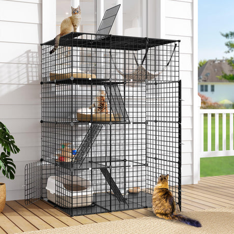 DWVO 4 Tier Large Cat Cage Indoor Enclosure, Kennels DIY Cat Playpen Catio Kitten Cage with Large Hammock for 1-3 Cats DWVO