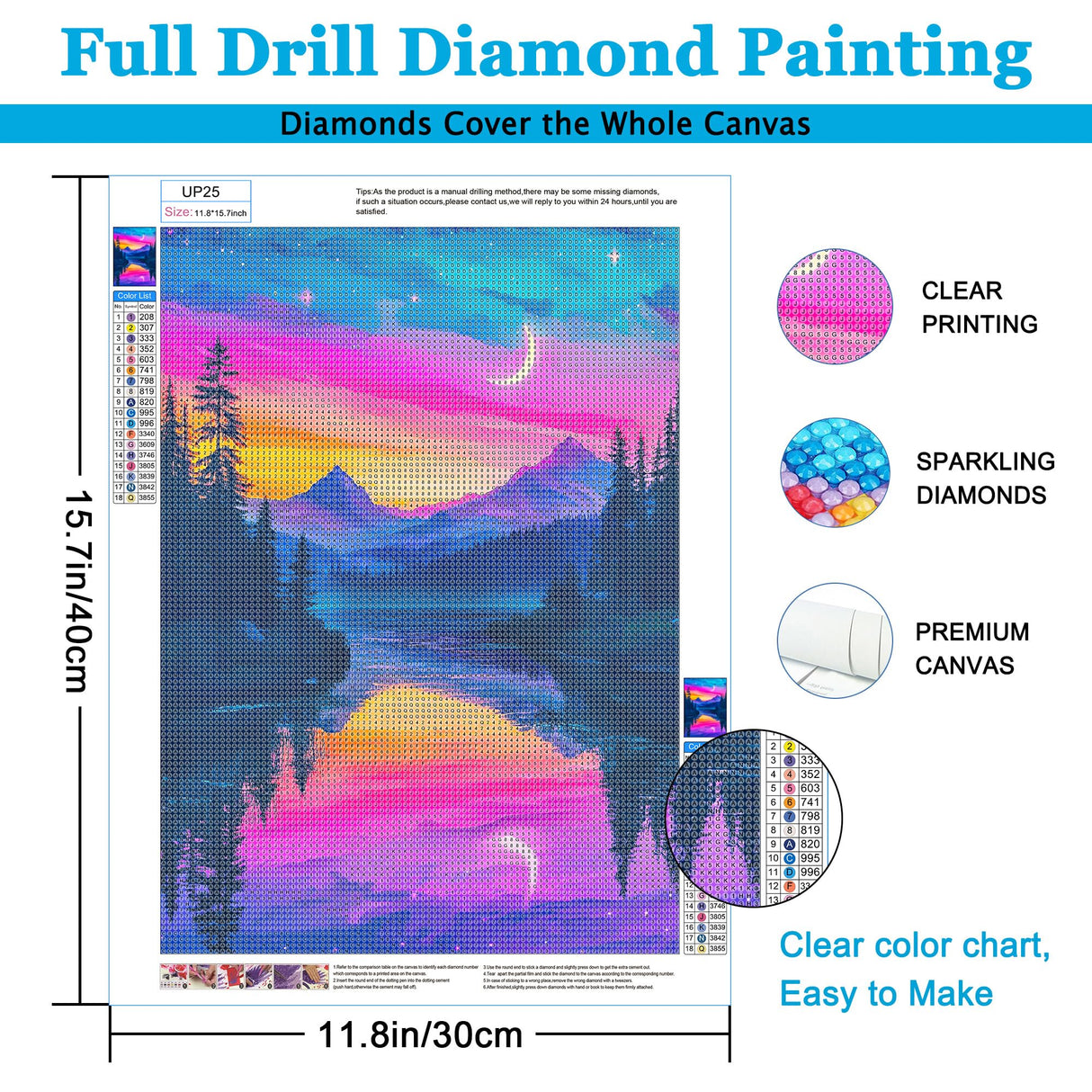 Upigi Diamond Painting Kits for Adults,Lake Landscape DIY 5D Diamond Painting Kits for Beginners,Round Full Drill Gem Art Crafts Kit for Home Wall Decor 12 x 16 Inch Upigi