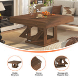 knoworld Square Coffee Table, Wooden Coffee Table with Storage and Cat House, Rustic Brown Cocktail Table for Living Room, Farmhouse Large Center Table knoworld