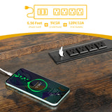 DWVO Computer Desk with Drawers & Hutch, 59.1" Office Desk with Power Outlets & LED Lights, Home Office Desk with Storage Shelves, Rustic Brown DWVO