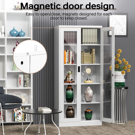 AFAIF 71" Curio Cabinet Glass Display Cabinet with 4 Adjustable Shelves, Tall Bookshelf Bookcase with Glass Doors, Lockable Metal Storage Cabinet Modern Liquor Cabinet for Home Pantry Kitchen AFAIF